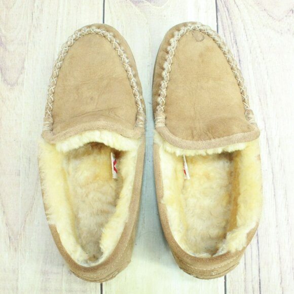 LL Bean Brown Suede Wicked Good Shearling Lined Venetian Slippers Size 7 M - Picture 7 of 9